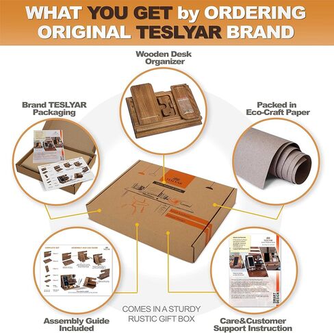 TESLYAR Wood Phone Docking Station Ash Key Holder Stand Watch Organizer Men Gift Husband Wife Anniversary Dad Birthday Nightstand Purse Father Graduation Male Travel Idea Gadgets (Brown) in Kuwait