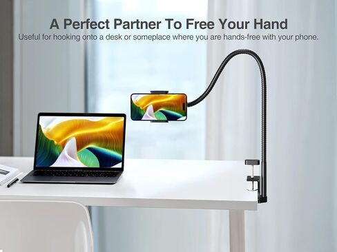 حامل هاتف من الألومنيوم على شكل رقبة معقوفة من Elitehood للاستلقاء على السرير، ذراع مرن قوي - حامل iPhone للسرير، دوران إمالة دوار 360 درجة - حامل الهاتف الخلوي العلوي للمكتب/السرير in Kuwait