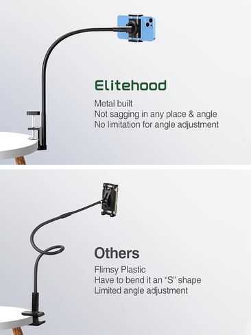حامل هاتف من الألومنيوم على شكل رقبة معقوفة من Elitehood للاستلقاء على السرير، ذراع مرن قوي - حامل iPhone للسرير، دوران إمالة دوار 360 درجة - حامل الهاتف الخلوي العلوي للمكتب/السرير in Kuwait