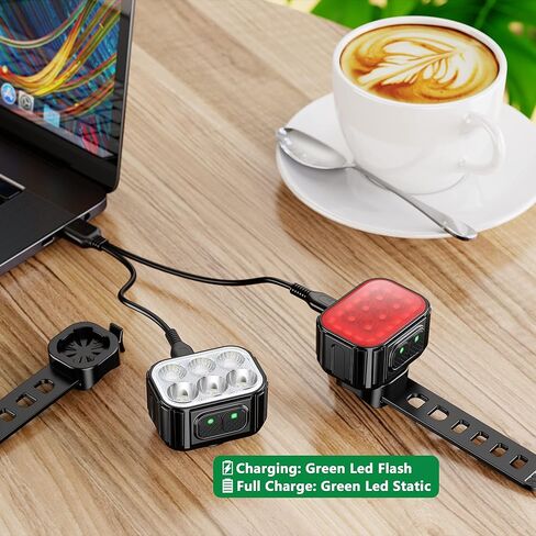 Bike Light Set for Night Riding - Bike Headlight & Taillight with 6 Spot & Flood Beams ，USB Rechargeable Bike Lights Front and Back for All Bicycles, Road, Mountain in Kuwait