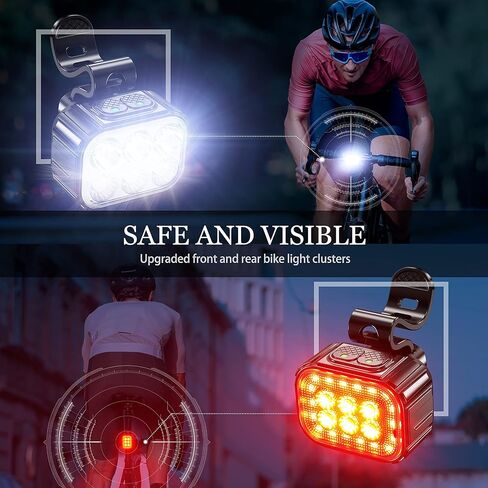 Bike Light Set for Night Riding - Bike Headlight & Taillight with 6 Spot & Flood Beams ，USB Rechargeable Bike Lights Front and Back for All Bicycles, Road, Mountain in Kuwait