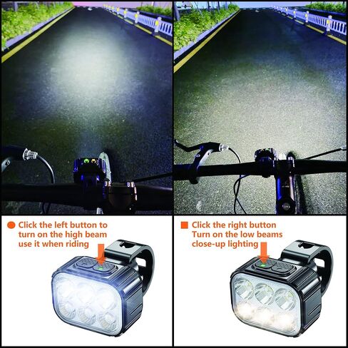 Bike Light Set for Night Riding - Bike Headlight & Taillight with 6 Spot & Flood Beams ，USB Rechargeable Bike Lights Front and Back for All Bicycles, Road, Mountain in Kuwait