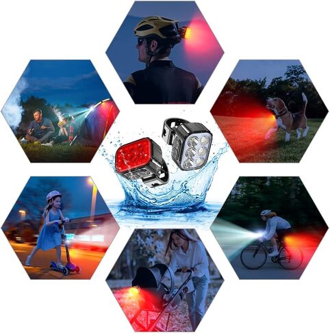 Bike Light Set for Night Riding - Bike Headlight & Taillight with 6 Spot & Flood Beams ，USB Rechargeable Bike Lights Front and Back for All Bicycles, Road, Mountain in Kuwait