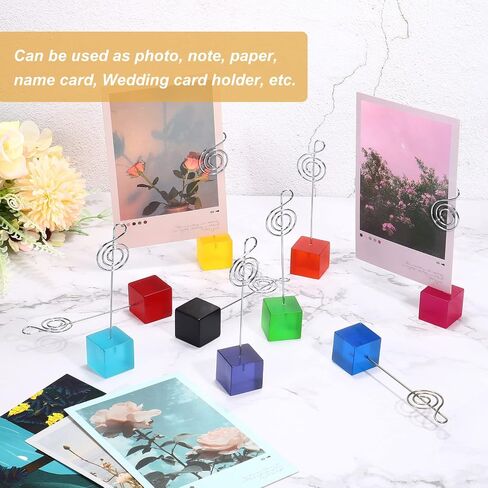 PATIKIL Resin Cube Base Picture Card Holder, 3 Pack Note Shape Metal Clip Wire Clip Note Table Stand Holder for Party Meeting Wedding Displaying, Purple in Saudi Arabia
