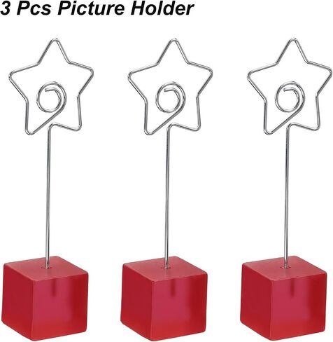 PATIKIL Resin Cube Base Picture Card Holder, 3 Pack Star Shape Metal Clip Wire Clip Note Table Stand Holder for Party Meeting Wedding Displaying, Pink in Saudi Arabia