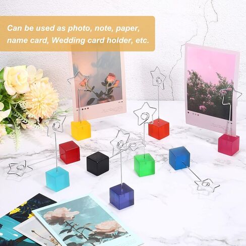 PATIKIL Resin Cube Base Picture Card Holder, 3 Pack Star Shape Metal Clip Wire Clip Note Table Stand Holder for Party Meeting Wedding Displaying, Pink in Saudi Arabia