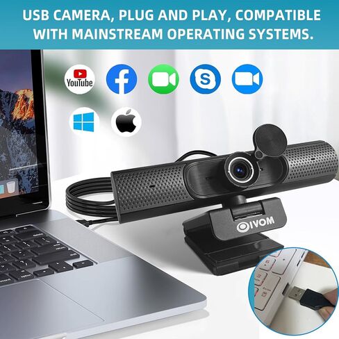 كاميرا ويب مع ميكروفون، كاميرا ويب 1080 بكسل للكمبيوتر المكتبي والكمبيوتر المحمول، كاميرا USB مع غطاء للخصوصية المادية، التوصيل والتشغيل، كاميرا ويب متدفقة in Kuwait
