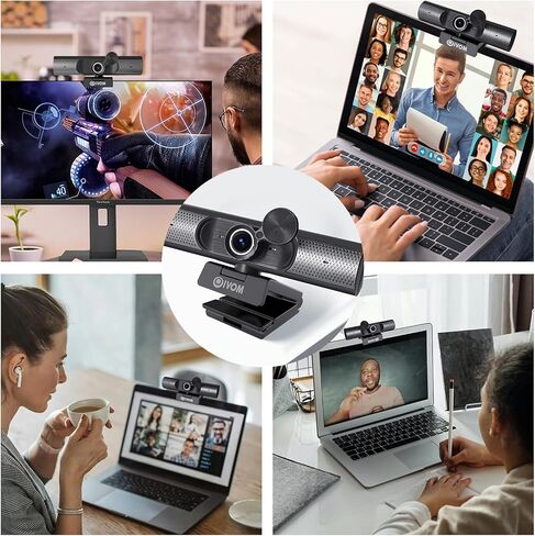 كاميرا ويب مع ميكروفون، كاميرا ويب 1080 بكسل للكمبيوتر المكتبي والكمبيوتر المحمول، كاميرا USB مع غطاء للخصوصية المادية، التوصيل والتشغيل، كاميرا ويب متدفقة in Kuwait