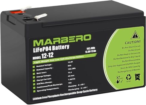 بطارية MARBERO 12V 6Ah LiFePO4، بطارية بديلة ليثيوم أيون 12 فولت، 5000+ عجلات طاقة عميقة، بطارية قابلة لإعادة الشحن بالفوسفات للركوب على سيارة لعبة، إنذار، Boombox، عجلات الطاقة، مكتشف الأسماك in Kuwait