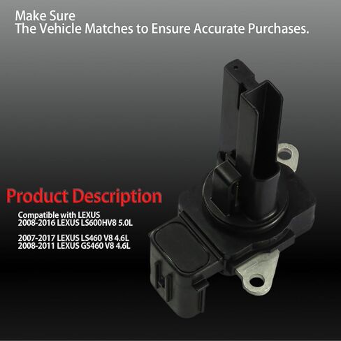 22204-38010 MAF مستشعر تدفق الهواء الشامل متوافق مع 2008-2016 لكزس LS600H 5.0L، 2007-2017 لكزس LS460 4.6L، 2008-2011 لكزس GS460 4.6L، 22204-38020 MA460 AF10426 MAS0444 in Kuwait