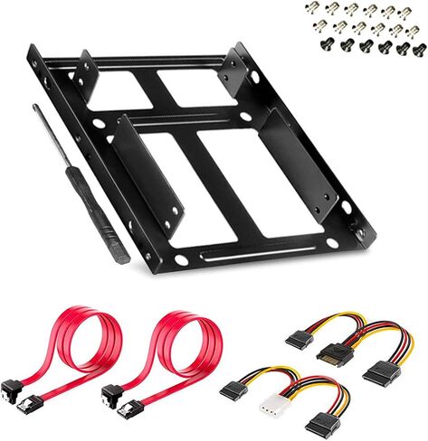 طقم دعامة تثبيت معدنية مزدوجة SSD/HDD مقاس 2.5 إلى 3.5، قم بتحويل أي محرك أقراص الحالة الصلبة/محرك الأقراص الصلبة مقاس 2.5 بوصة إلى خليج محرك واحد مقاس 3.5 بوصة in Kuwait