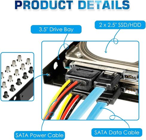 طقم دعامة تثبيت معدنية مزدوجة SSD/HDD مقاس 2.5 إلى 3.5، قم بتحويل أي محرك أقراص الحالة الصلبة/محرك الأقراص الصلبة مقاس 2.5 بوصة إلى خليج محرك واحد مقاس 3.5 بوصة in Kuwait