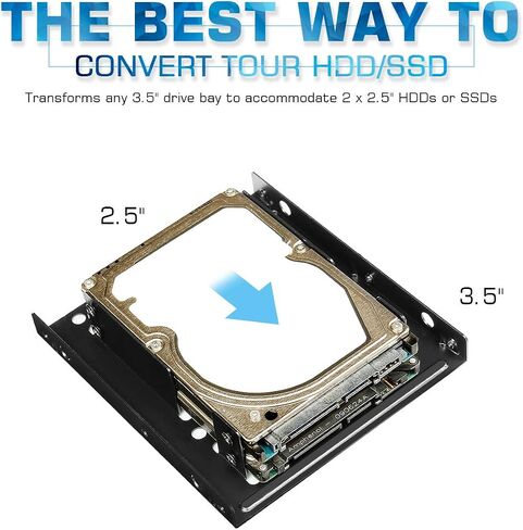 طقم دعامة تثبيت معدنية مزدوجة SSD/HDD مقاس 2.5 إلى 3.5، قم بتحويل أي محرك أقراص الحالة الصلبة/محرك الأقراص الصلبة مقاس 2.5 بوصة إلى خليج محرك واحد مقاس 3.5 بوصة in Kuwait