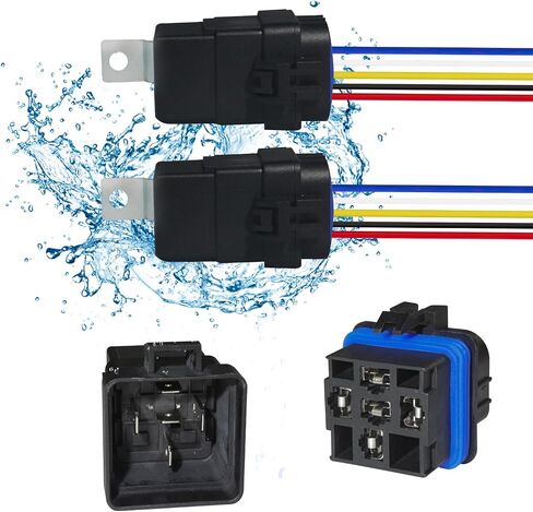 4-PIN 40/30 AMP 12 V DC مجموعة أدوات التتابع المقاومة للماء - أسلاك نحاسية معلب شديدة التحمل 12 AWG، مرحلات السيارات للقوارب ومروحة السيارات 4-PIN SPST 12V مجموعة تسخير مرحل السيارات in Kuwait