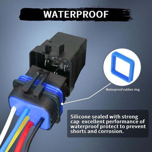 4-PIN 40/30 AMP 12 V DC مجموعة أدوات التتابع المقاومة للماء - أسلاك نحاسية معلب شديدة التحمل 12 AWG، مرحلات السيارات للقوارب ومروحة السيارات 4-PIN SPST 12V مجموعة تسخير مرحل السيارات in Kuwait