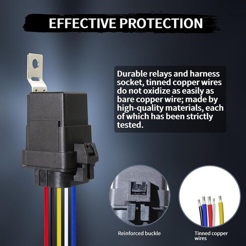 4-PIN 40/30 AMP 12 V DC مجموعة أدوات التتابع المقاومة للماء - أسلاك نحاسية معلب شديدة التحمل 12 AWG، مرحلات السيارات للقوارب ومروحة السيارات 4-PIN SPST 12V مجموعة تسخير مرحل السيارات in Kuwait
