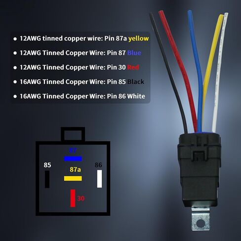4-PIN 40/30 AMP 12 V DC مجموعة أدوات التتابع المقاومة للماء - أسلاك نحاسية معلب شديدة التحمل 12 AWG، مرحلات السيارات للقوارب ومروحة السيارات 4-PIN SPST 12V مجموعة تسخير مرحل السيارات in Kuwait