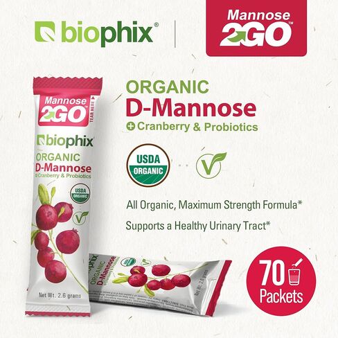 biophix Mannose2GO USDA Organic D-Mannose مع البروبيوتيك 2000 مجم 70 عبوة - فاكهة الراهب - التوت البري - يدعم صحة المسالك البولية ورفاهية الجهاز الهضمي in Kuwait