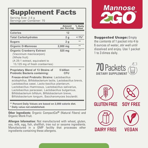 biophix Mannose2GO USDA Organic D-Mannose مع البروبيوتيك 2000 مجم 70 عبوة - فاكهة الراهب - التوت البري - يدعم صحة المسالك البولية ورفاهية الجهاز الهضمي in Kuwait