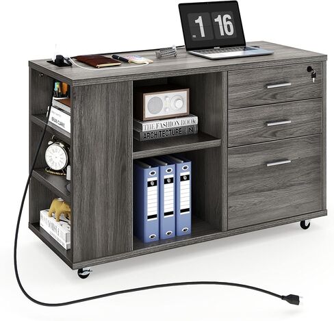 YITAHOME 3 Drawer File Cabinet with Charging Station, Home Office Furniture, Grey in Saudi Arabia
