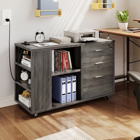YITAHOME 3 Drawer File Cabinet with Charging Station, Home Office Furniture, Grey in Saudi Arabia