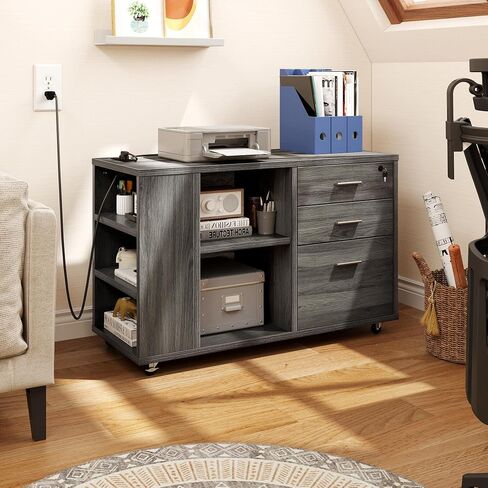 YITAHOME 3 Drawer File Cabinet with Charging Station, Home Office Furniture, Grey in Saudi Arabia