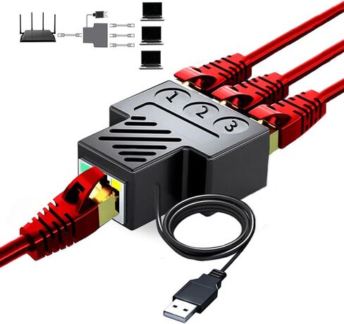 موزع إيثرنت 1 إلى 3، مقسم RJ45، سرعة عالية 1 ذكر إلى 3 أنثى (يعمل في وقت واحد ثلاثة أجهزة كمبيوتر) موزع إنترنت مع كابل طاقة USB لكابل Cat5، Cat5e، Cat6، Cat7، Cat8 in Kuwait