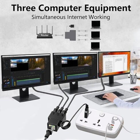 موزع إيثرنت 1 إلى 3، مقسم RJ45، سرعة عالية 1 ذكر إلى 3 أنثى (يعمل في وقت واحد ثلاثة أجهزة كمبيوتر) موزع إنترنت مع كابل طاقة USB لكابل Cat5، Cat5e، Cat6، Cat7، Cat8 in Kuwait