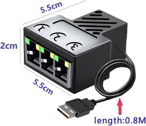 موزع إيثرنت 1 إلى 3، مقسم RJ45، سرعة عالية 1 ذكر إلى 3 أنثى (يعمل في وقت واحد ثلاثة أجهزة كمبيوتر) موزع إنترنت مع كابل طاقة USB لكابل Cat5، Cat5e، Cat6، Cat7، Cat8 in Kuwait