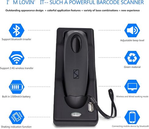 Bluetooth Wireless Handheld Barcode Scanner with Base 2.4G Wireless+USB Wired 1D 2D Barcode Scanner QR PDF417 Data Matrix UPC Rechargeable Bar Code Scanner for Laptops/PC/Android/Apple iOS in Saudi Arabia