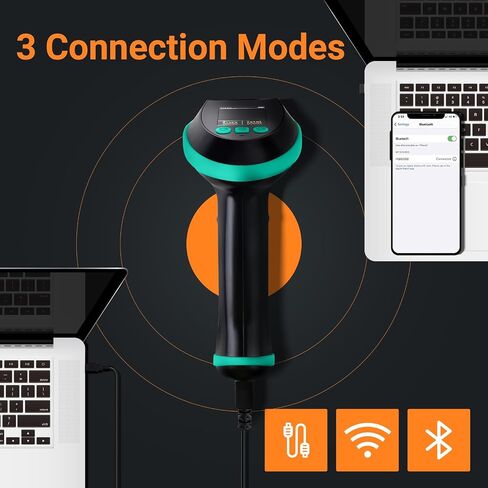 Tera Barcode Scanner with Digital Setting Screen & Keypad, Pro Version Extra Fast Scanning Speed, Works with Bluetooth 2.4G Wireless & USB Wired, 1D 2D QR Handheld Bar Code Reader Model HW0009 Blue in Saudi Arabia