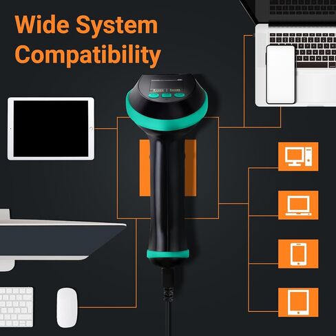 Tera Barcode Scanner with Digital Setting Screen & Keypad, Pro Version Extra Fast Scanning Speed, Works with Bluetooth 2.4G Wireless & USB Wired, 1D 2D QR Handheld Bar Code Reader Model HW0009 Blue in Saudi Arabia