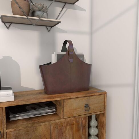 Deco 79 Rustic Leather Magazine Holder, 16" W/14 H, Brown in Saudi Arabia