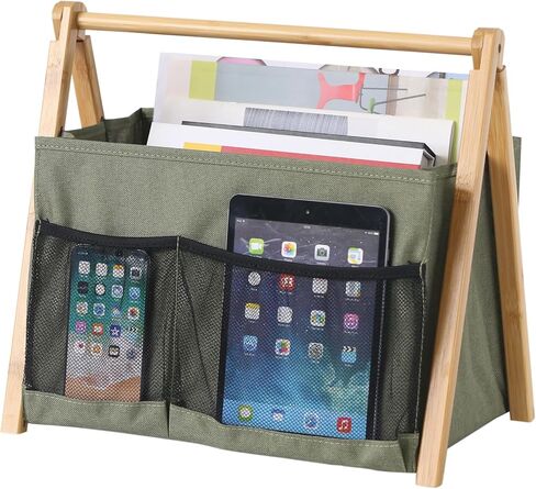 حامل مجلات، رف مجلات على الأرض، قوي قابل للطي، صناديق كتب خشبية مع جيب لسلة المجلات لملفات كتاب الصحف، منظم مجلات قوي للحمام / غرفة المعيشة / المنزل (أبيض) in Kuwait