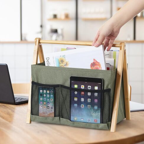 حامل مجلات، رف مجلات على الأرض، قوي قابل للطي، صناديق كتب خشبية مع جيب لسلة المجلات لملفات كتاب الصحف، منظم مجلات قوي للحمام / غرفة المعيشة / المنزل (أبيض) in Kuwait