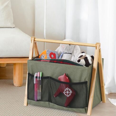 حامل مجلات، رف مجلات على الأرض، قوي قابل للطي، صناديق كتب خشبية مع جيب لسلة المجلات لملفات كتاب الصحف، منظم مجلات قوي للحمام / غرفة المعيشة / المنزل (أبيض) in Kuwait