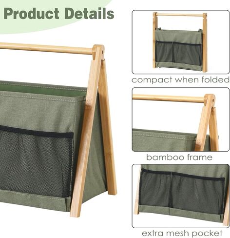 حامل مجلات، رف مجلات على الأرض، قوي قابل للطي، صناديق كتب خشبية مع جيب لسلة المجلات لملفات كتاب الصحف، منظم مجلات قوي للحمام / غرفة المعيشة / المنزل (أبيض) in Kuwait