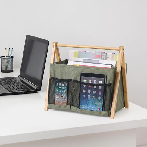 حامل مجلات، رف مجلات على الأرض، قوي قابل للطي، صناديق كتب خشبية مع جيب لسلة المجلات لملفات كتاب الصحف، منظم مجلات قوي للحمام / غرفة المعيشة / المنزل (أبيض) in Kuwait