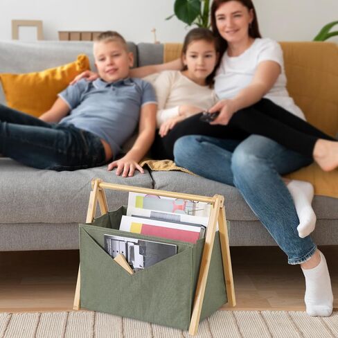 حامل مجلات، رف مجلات على الأرض، قوي قابل للطي، صناديق كتب خشبية مع جيب لسلة المجلات لملفات كتاب الصحف، منظم مجلات قوي للحمام / غرفة المعيشة / المنزل (أبيض) in Kuwait