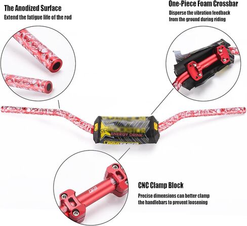 1 1/8 مقود سميك مع دعامات مقابض للقضيب. تناسب RAPTOR700 TBR7 YZ85 CR85 RM250 CRF250 YZ250 KX250 وما إلى ذلك. الدراجة الترابية ATV (أسود + أبيض) in Kuwait