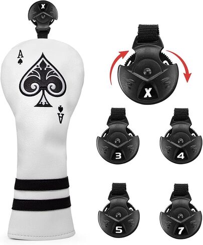 غطاء رأس واقي للرأس من Golf Ace Wood Club - 3 قطع أو قطعة واحدة من غطاء رأس الجولف - غطاء رأس لسائقي الجولف / غطاء غابات الممر / غطاء رأس الإنقاذ الهجين - غطاء نادي جولف من الجلد الأبيض للرجال لاعبي الجولف in Saudi Arabia
