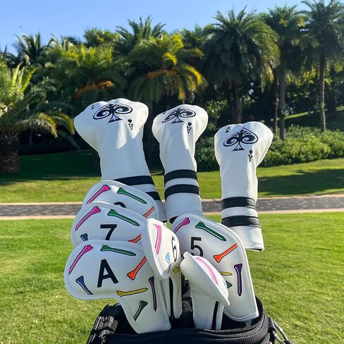 غطاء رأس واقي للرأس من Golf Ace Wood Club - 3 قطع أو قطعة واحدة من غطاء رأس الجولف - غطاء رأس لسائقي الجولف / غطاء غابات الممر / غطاء رأس الإنقاذ الهجين - غطاء نادي جولف من الجلد الأبيض للرجال لاعبي الجولف in Saudi Arabia