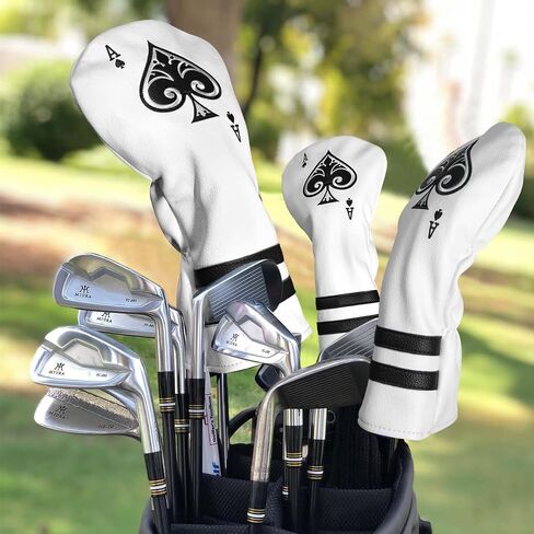 غطاء رأس واقي للرأس من Golf Ace Wood Club - 3 قطع أو قطعة واحدة من غطاء رأس الجولف - غطاء رأس لسائقي الجولف / غطاء غابات الممر / غطاء رأس الإنقاذ الهجين - غطاء نادي جولف من الجلد الأبيض للرجال لاعبي الجولف in Saudi Arabia