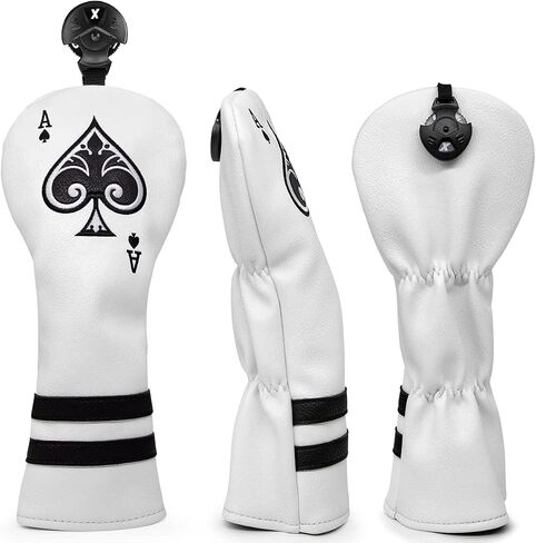 غطاء رأس واقي للرأس من Golf Ace Wood Club - 3 قطع أو قطعة واحدة من غطاء رأس الجولف - غطاء رأس لسائقي الجولف / غطاء غابات الممر / غطاء رأس الإنقاذ الهجين - غطاء نادي جولف من الجلد الأبيض للرجال لاعبي الجولف in Saudi Arabia