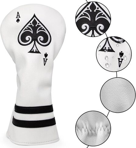 غطاء رأس واقي للرأس من Golf Ace Wood Club - 3 قطع أو قطعة واحدة من غطاء رأس الجولف - غطاء رأس لسائقي الجولف / غطاء غابات الممر / غطاء رأس الإنقاذ الهجين - غطاء نادي جولف من الجلد الأبيض للرجال لاعبي الجولف in Kuwait