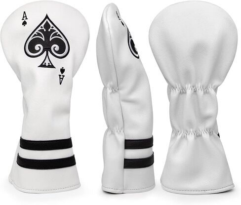 غطاء رأس واقي للرأس من Golf Ace Wood Club - 3 قطع أو قطعة واحدة من غطاء رأس الجولف - غطاء رأس لسائقي الجولف / غطاء غابات الممر / غطاء رأس الإنقاذ الهجين - غطاء نادي جولف من الجلد الأبيض للرجال لاعبي الجولف in Kuwait
