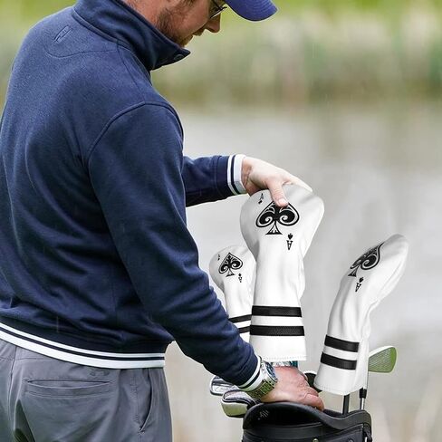 غطاء رأس واقي للرأس من Golf Ace Wood Club - 3 قطع أو قطعة واحدة من غطاء رأس الجولف - غطاء رأس لسائقي الجولف / غطاء غابات الممر / غطاء رأس الإنقاذ الهجين - غطاء نادي جولف من الجلد الأبيض للرجال لاعبي الجولف in Kuwait