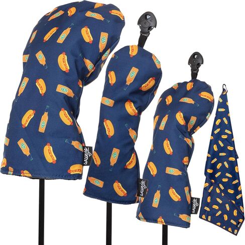 Golf Head Covers - Headcovers for Woods and Driver Golf Clubs with Matching Microfiber Towel and Rotatable Id Tags (3 Covers) in Saudi Arabia