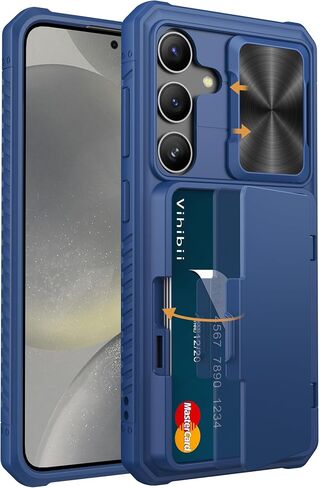 Vihibii for Samsung Galaxy S24 Ultra Case with Card Holder (4 Cards) & Slide Camera Cover & Kickstand, Shockproof Rugged Hard Back & TPU Soft Edge Wallet Case for Galaxy S24 Ultra 5G 6.8" 2024, Black in Saudi Arabia