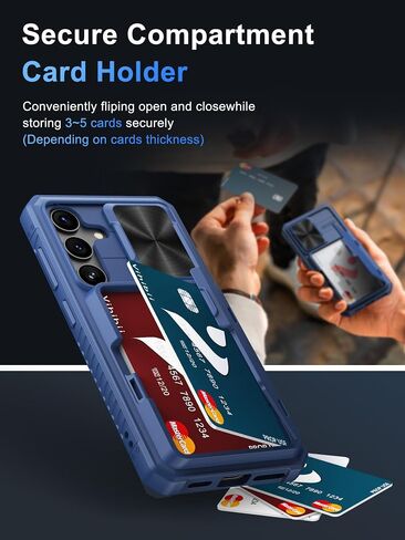 Vihibii for Samsung Galaxy S24 Ultra Case with Card Holder (4 Cards) & Slide Camera Cover & Kickstand, Shockproof Rugged Hard Back & TPU Soft Edge Wallet Case for Galaxy S24 Ultra 5G 6.8" 2024, Black in Saudi Arabia